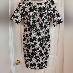 Calvin Klein Black and White Floral Midi Dress